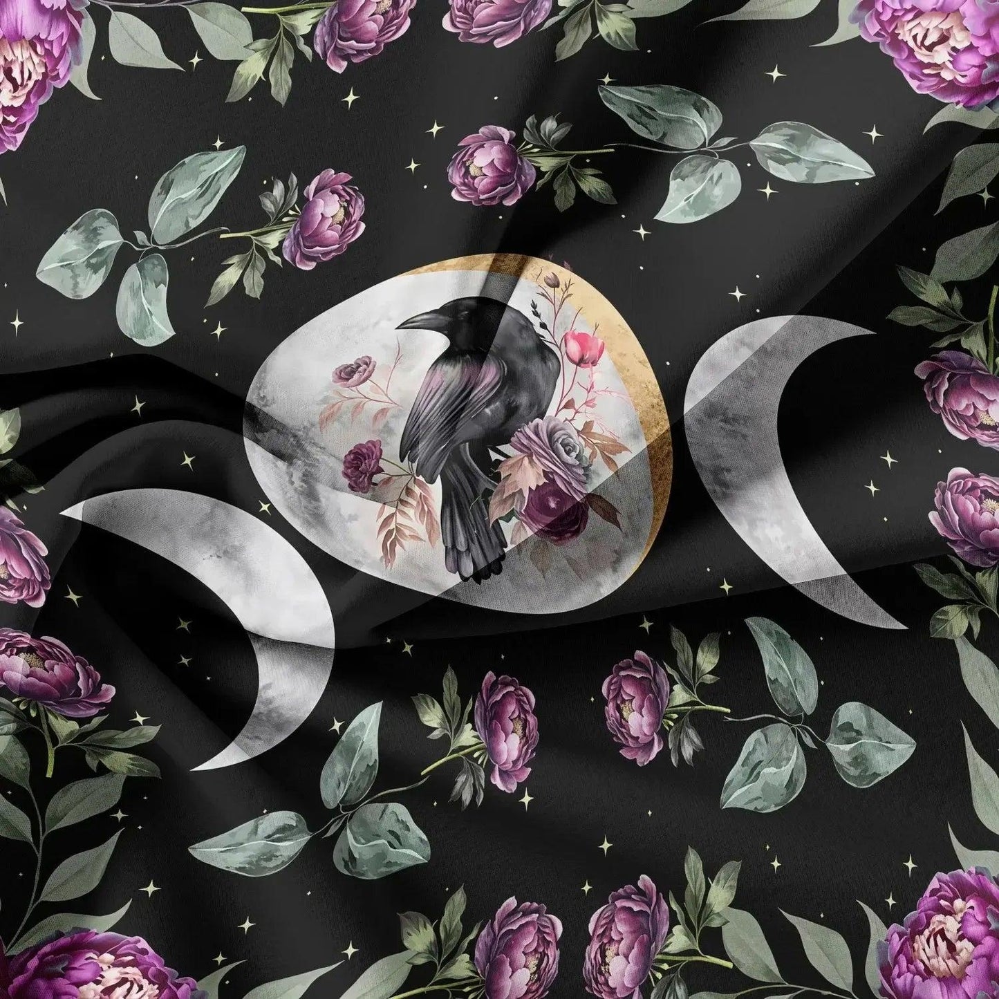 Black Raven Triple Moon Duvet Cover Set Witchy Crow Bedding Set Wiccan Home Decor-MoonChildWorld