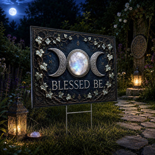 Blessed Be Triple Moon Wicca Yard Sign - garden display