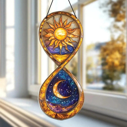 Boho Acrylic Sun Moon Hourglass Acrylic Suncatcher Wicca Wall Hanging Celestial Art Decor-MoonChildWorld