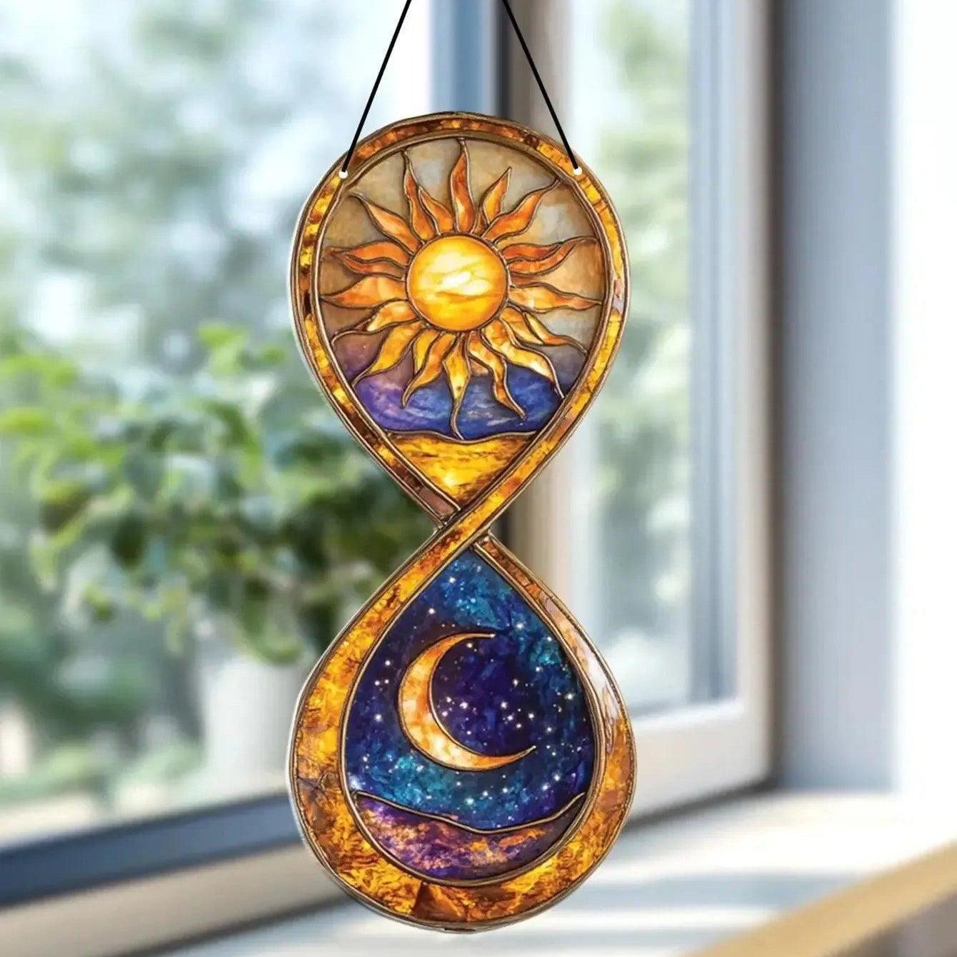 Boho Acrylic Sun Moon Hourglass Acrylic Suncatcher Wicca Wall Hanging Celestial Art Decor-MoonChildWorld
