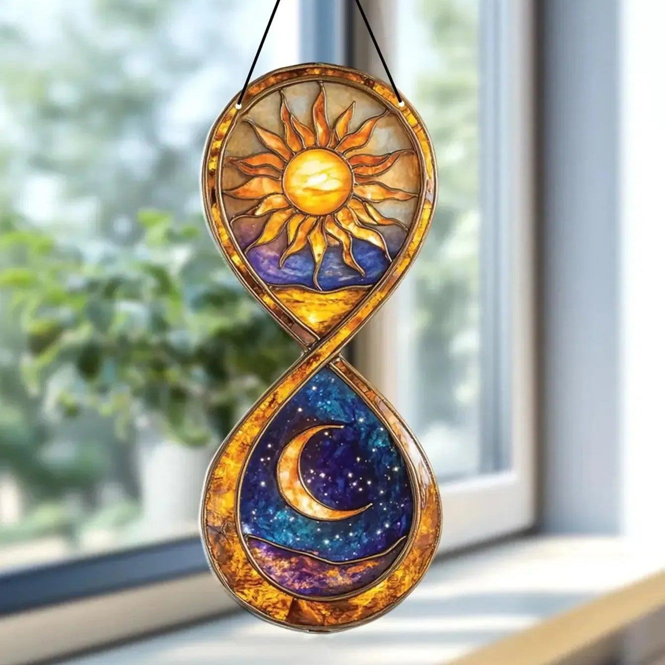 Boho Acrylic Sun Moon Hourglass Acrylic Suncatcher Wicca Wall Hanging Celestial Art Decor-MoonChildWorld