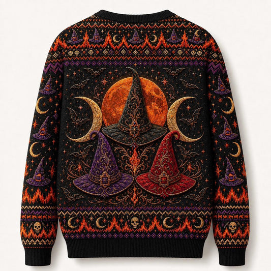 Bonfire Coven Sweater Witch Hat Harvest Moon Samhain Knit back view