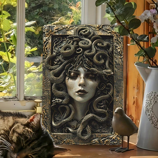 Vintage Medusa Aluminum Wall Sign Medusa Metal Sign Greek Mythology Decor-MoonChildWorld