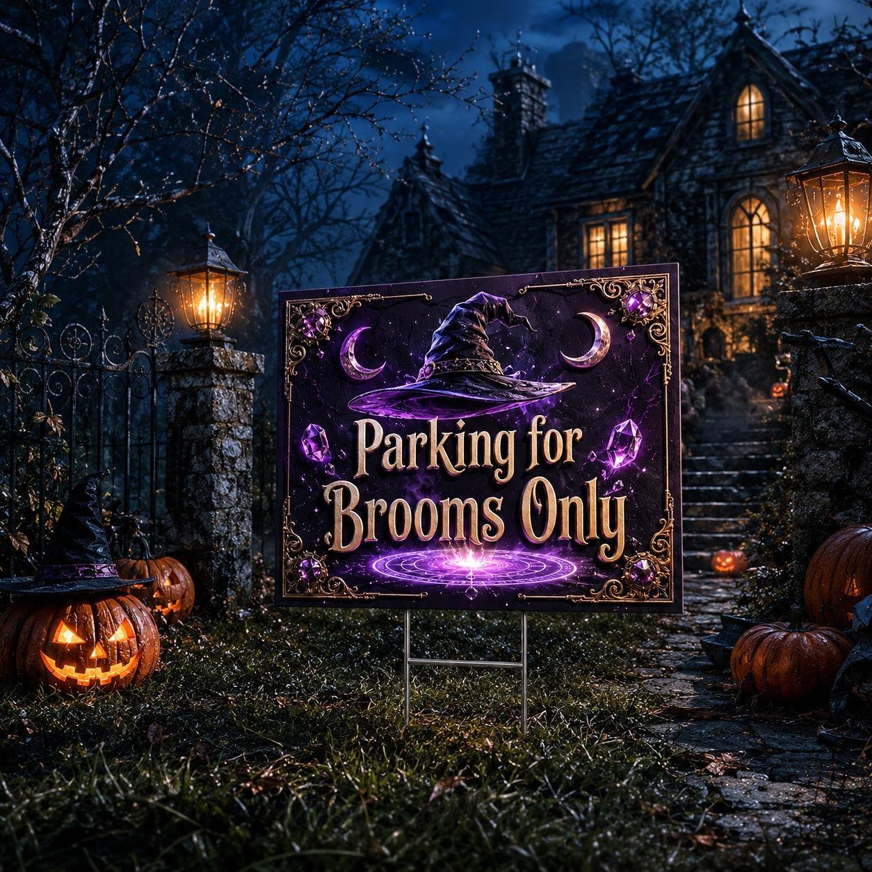 Broom Parking Witch Halloween Yard Sign - porch scene