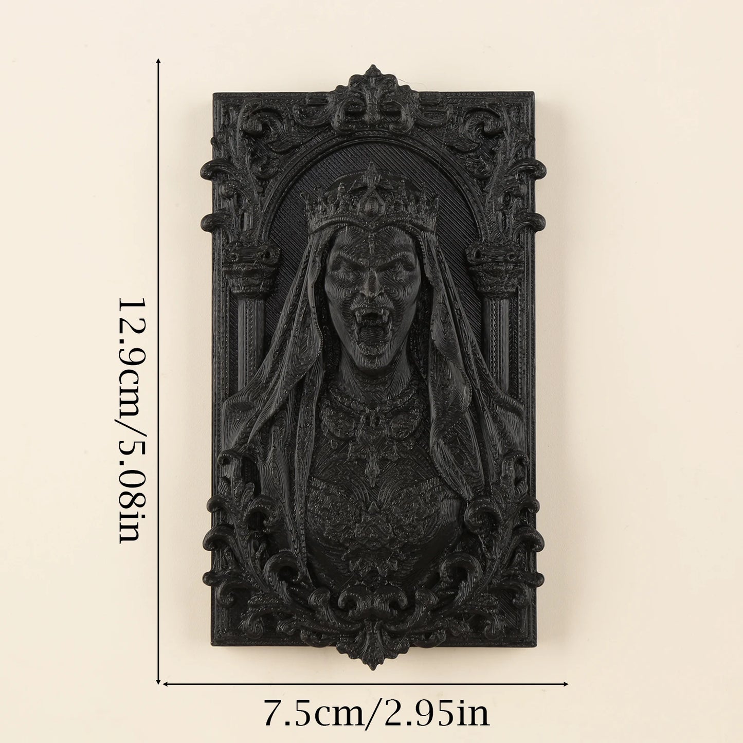 Carved Screaming Queen Figure Wall Ornament – size and scale reference