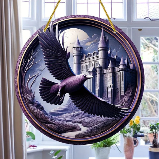 Castle and Raven Window Hanging Gothic Crow Suncatcher-MoonChildWorld