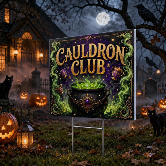Cauldron Club Witchy Halloween Yard Sign - garden display