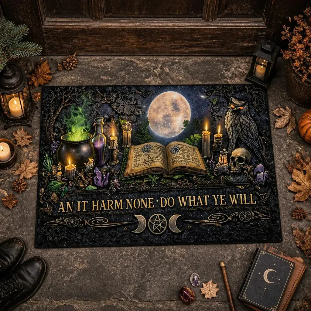 Witchcraft Spell Book Doormat – Occult Pagan Welcome Mat for Gothic Home_mockup_3.webp