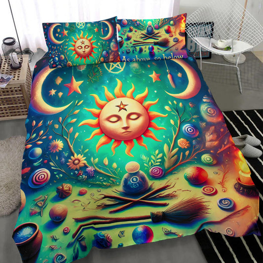 Celestial Sun Moon Pagan Bedding Set Magick Wiccan Home Decor-MoonChildWorld