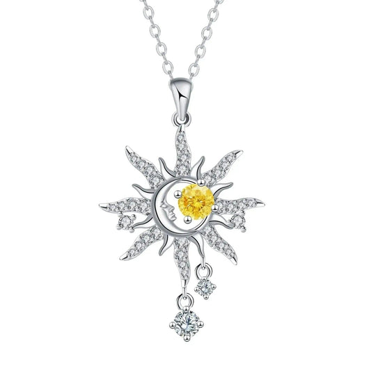 Celestial Sun Moon Pendant Necklace Yellow Crystal Spiritual Jewelry-MoonChildWorld