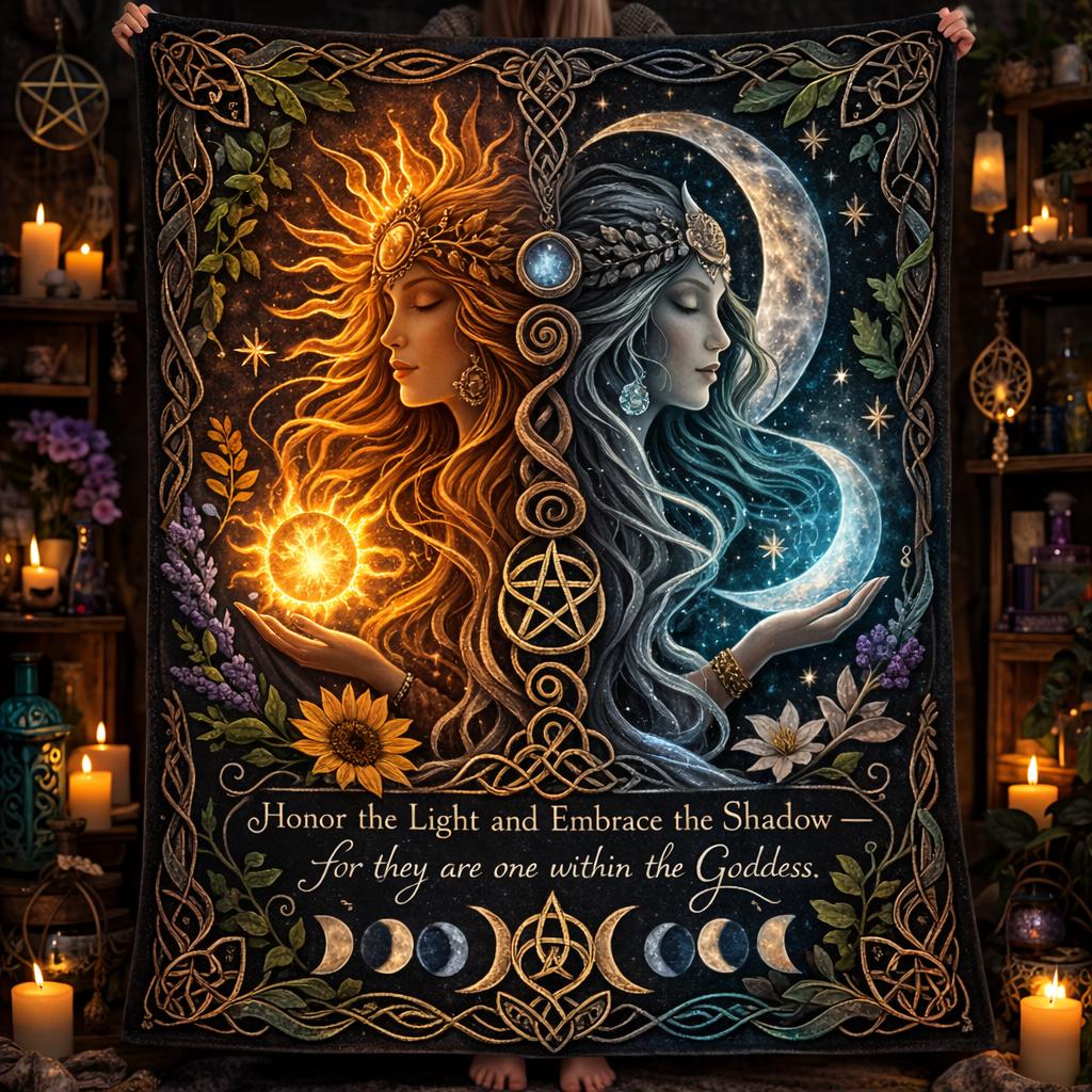 Celestial Sun and Moon Goddess Blanket - Celtic Knot Moon Phase Wiccan and Pagan Home Decor-MoonChildWorld