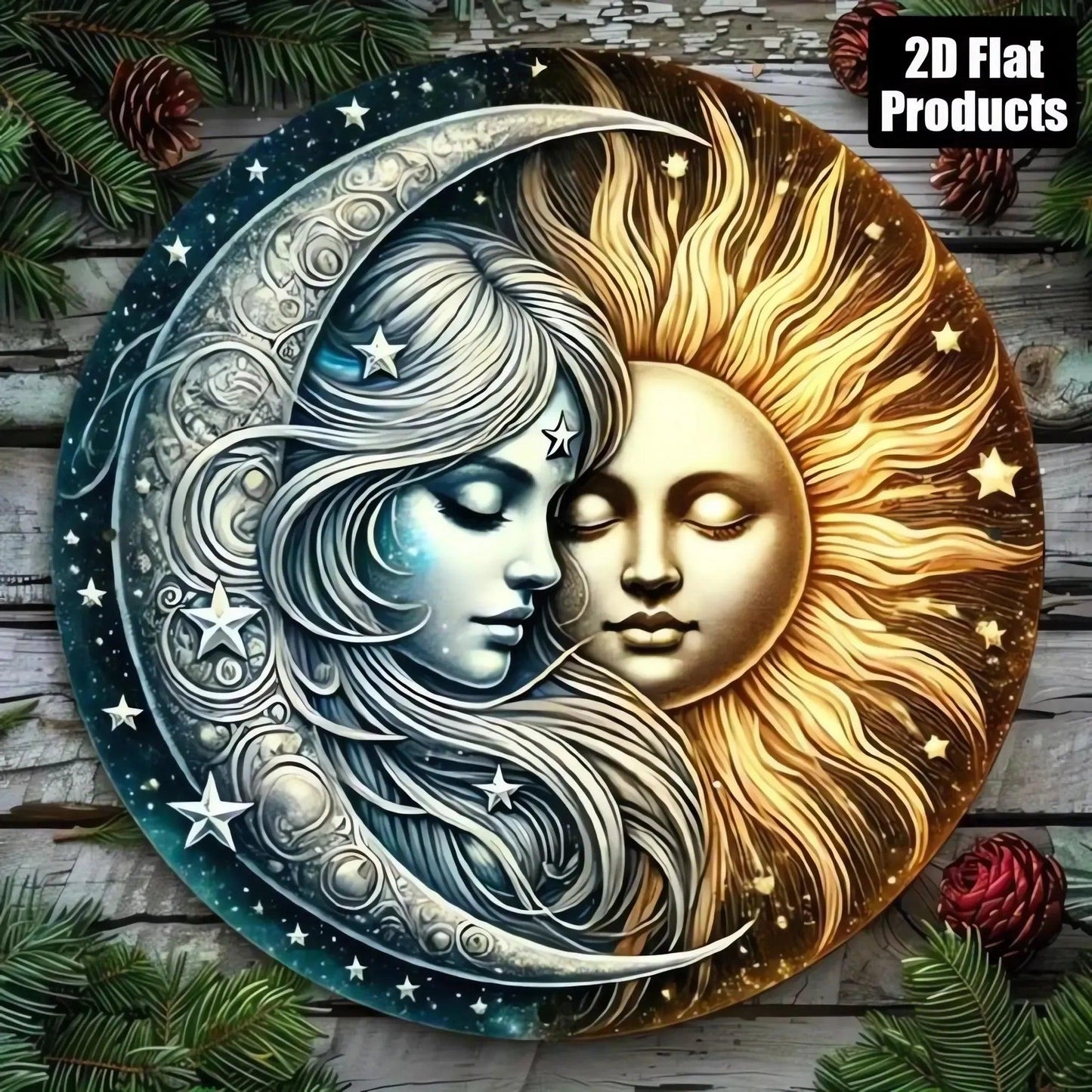 Celestial Sun and Moon Goddess Metal Sign Wicca Pagan Home Decor-MoonChildWorld