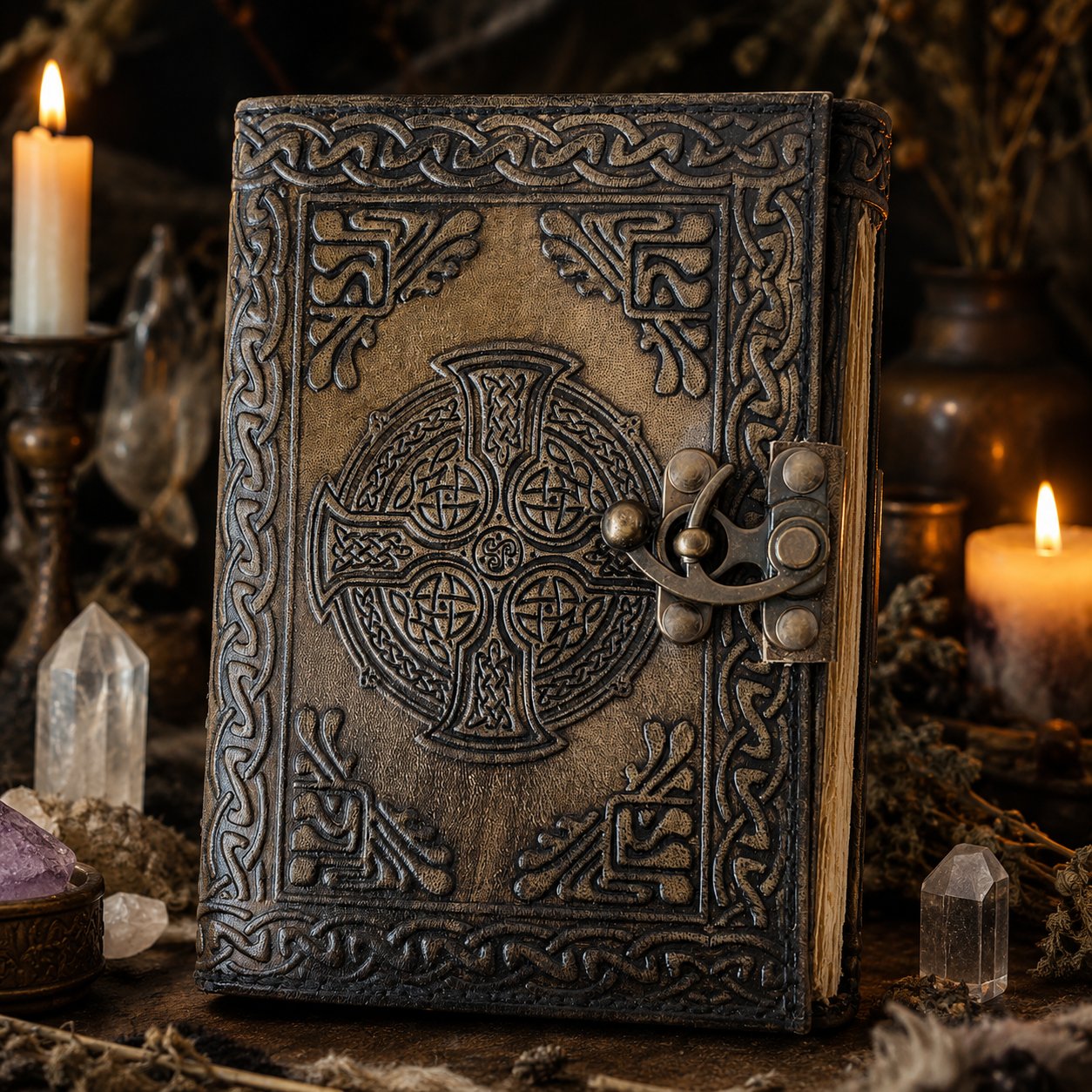 Celtic Cross Leather Journal – Vintage Handmade Book of Shadows Pagan Grimoire-MoonChildWorld