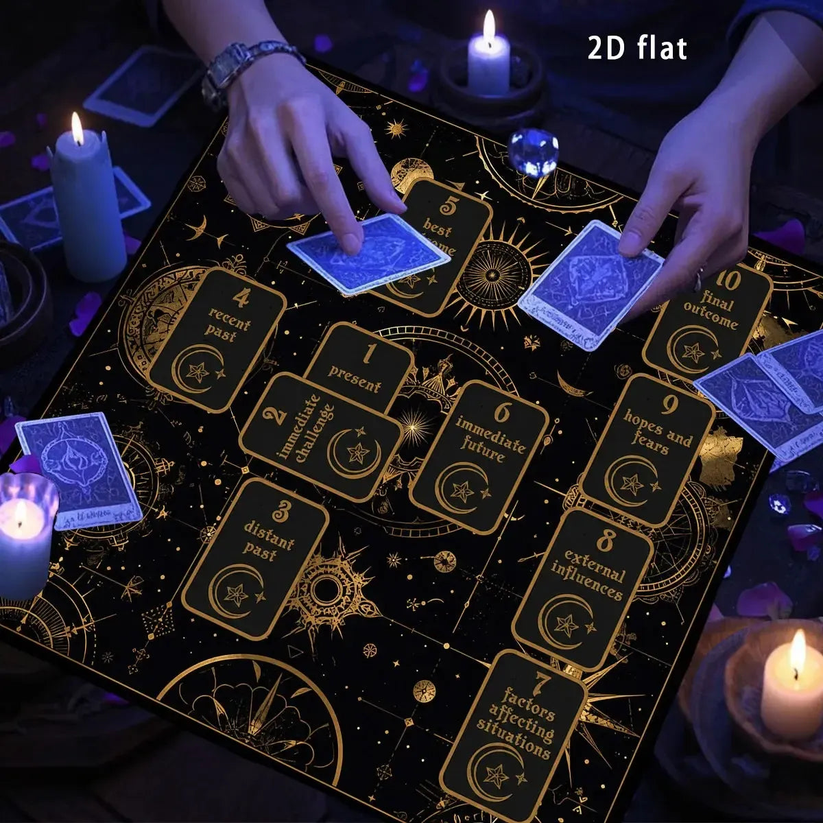 Witchy tarot table cloth – square divination mat size reference