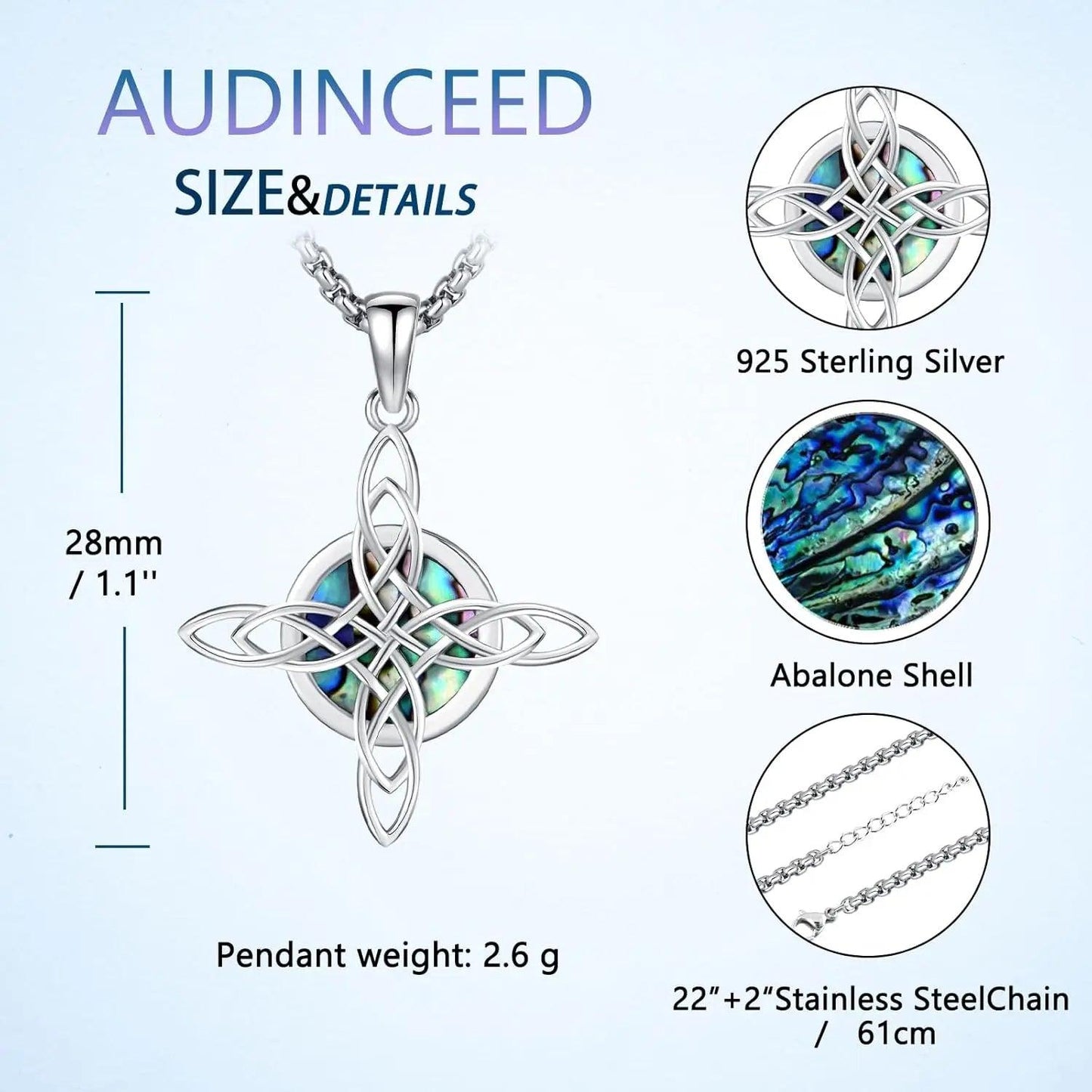 Celtic Knot Cross Necklace 925 Sterling Silver Witch Trinity Knot Pendant Protection Amulet Jewelry-MoonChildWorld