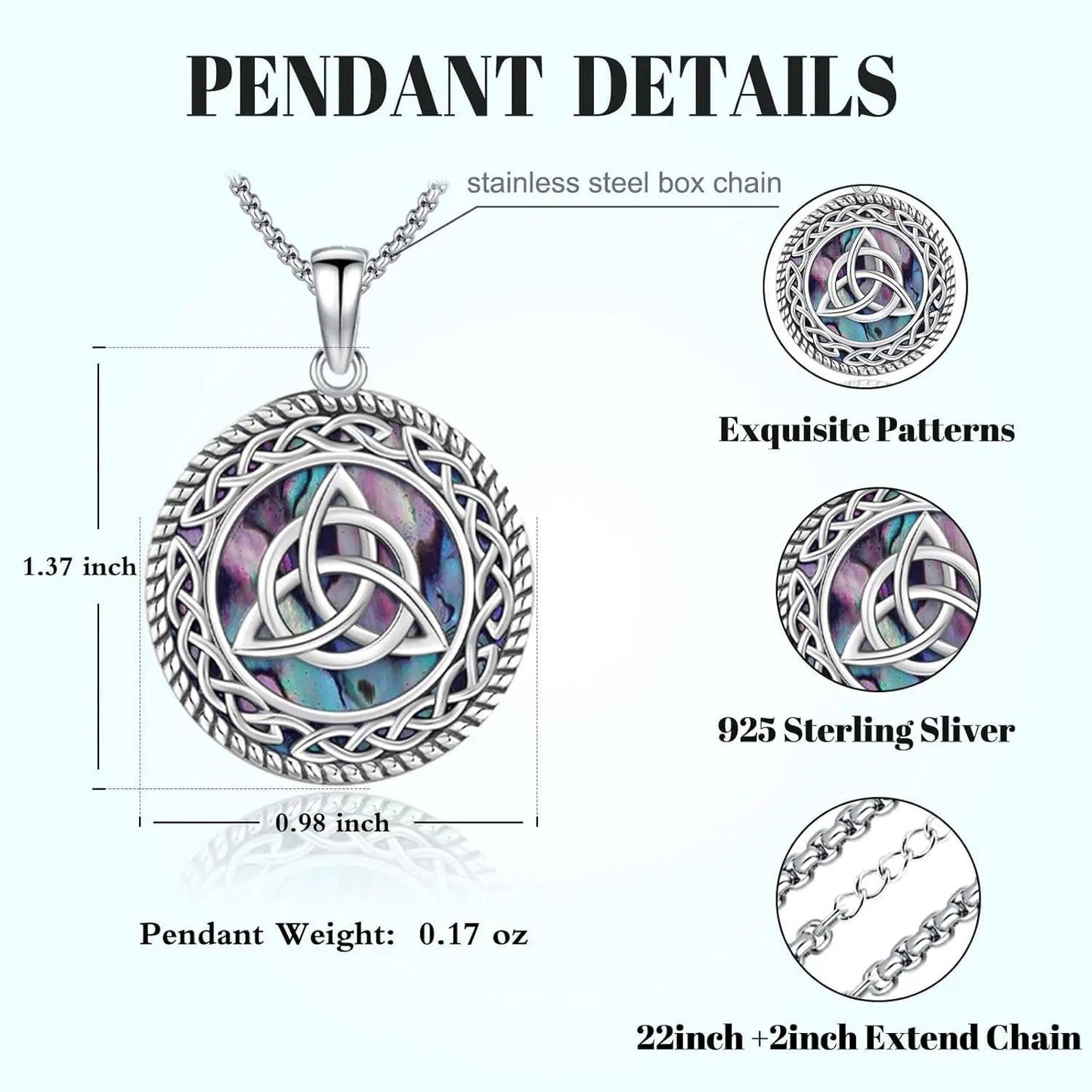 Celtic Knot Necklace 925 Sterling Silver Trinity Knot Necklace Wiccan Irish Amulet Jewelry-MoonChildWorld