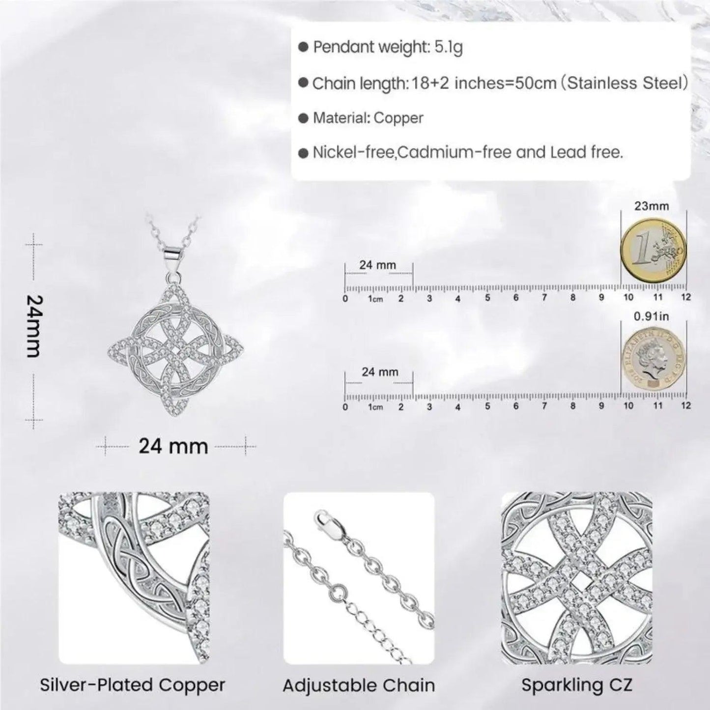 Celtic Knot Necklace 925 Sterling Silver Witch Knot Pendant Protection Amulet Jewelry-MoonChildWorld