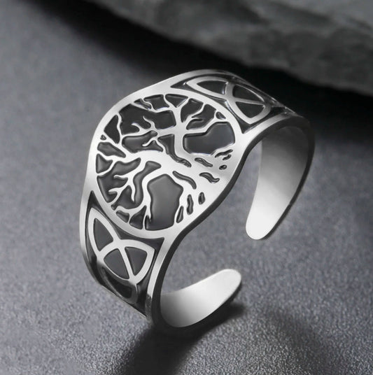 Celtic tree of life ring silver version – Nordic Norse Pagan amulet resizable stainless steel ring