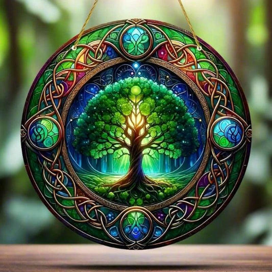 Celtic Knot Tree of Life Suncatcher Wicca Pagan Acrylic Round Sign-MoonChildWorld