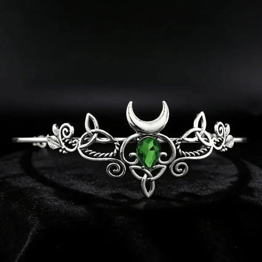 Celtic Moon Tiara Vintage Witch Elven Crystal Leaf Pagan Goddess Hair Crown-MoonChildWorld