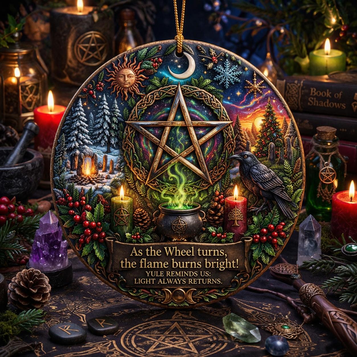 Celtic Pentacle Yule Ceramic Ornament with Raven – Wicca and Pagan Christmas Ornament-MoonChildWorld
