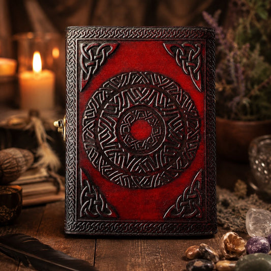 Celtic Pentagram Leather Journal – Vintage Handmade Wiccan Book of Shadows – leather journal, back cover view