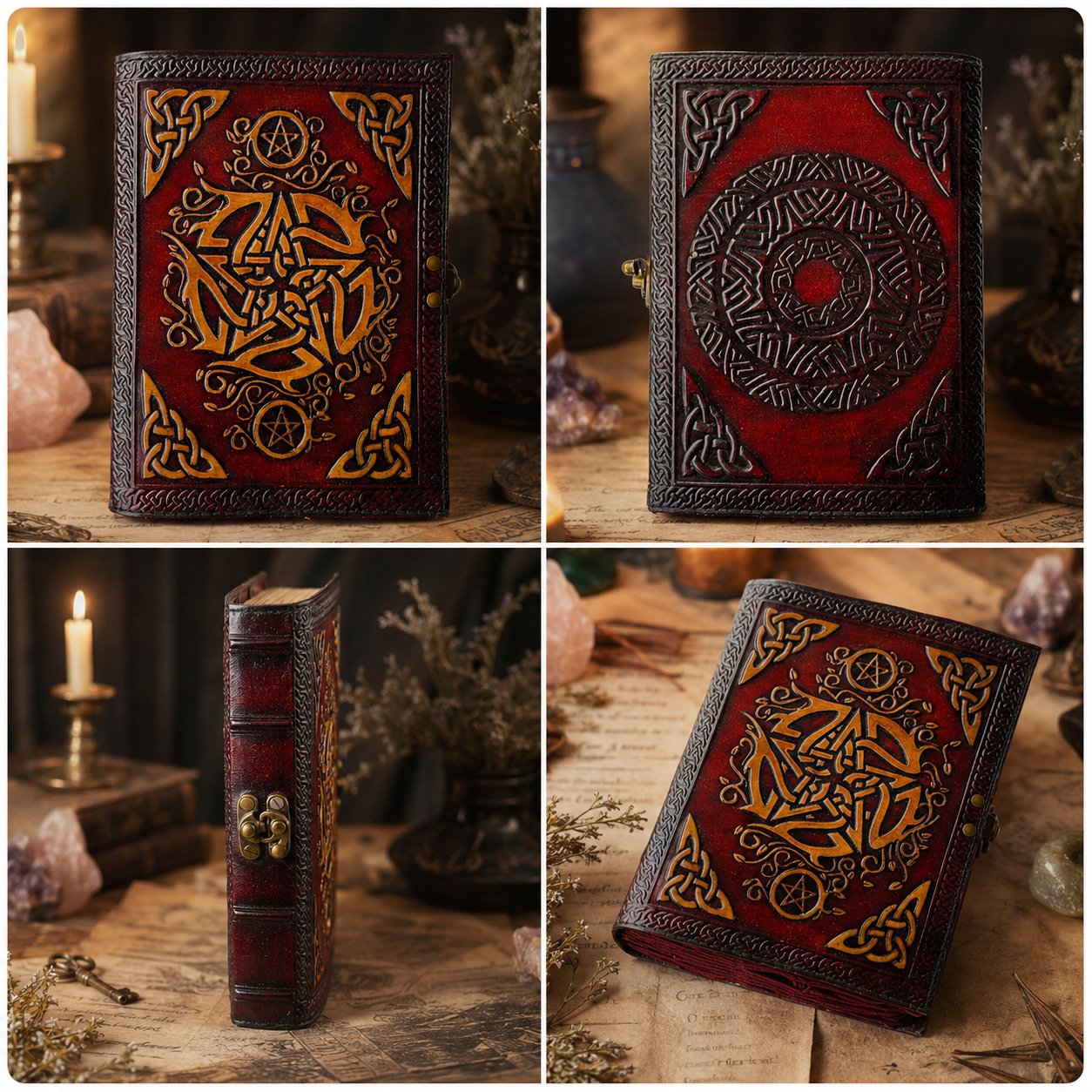 Celtic Pentagram Leather Journal – Vintage Handmade Wiccan Book of Shadows – leather journal, close-up cover detail