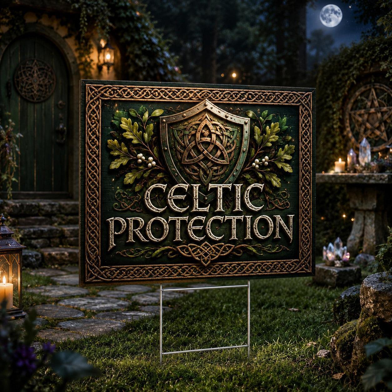 Celtic Protection Celtic Knot Shield Wicca Yard Sign - porch scene