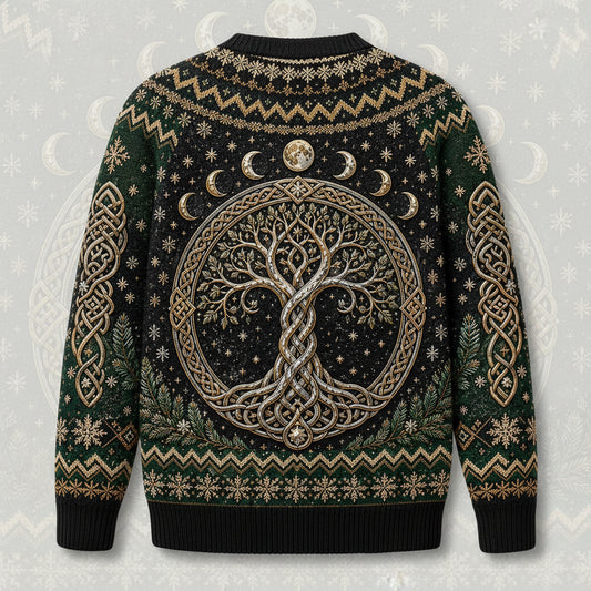 Celtic Tree Of Life Sweater Candle Knotwork Green Pagan Knit back view