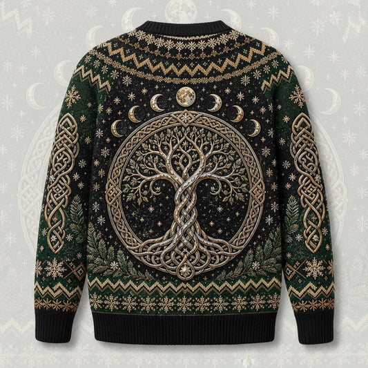 Celtic Tree Of Life Sweater Candle Knotwork Green Pagan Knit back view