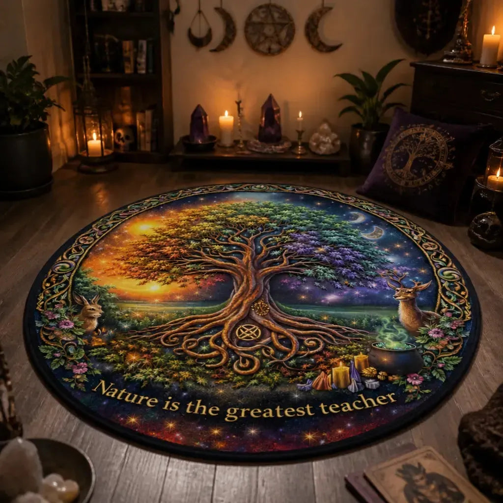 Celtic Tree of Life Pagan Round Rug Yule Wicca Carpet Spiritual Home Decor_mockup_1.webp