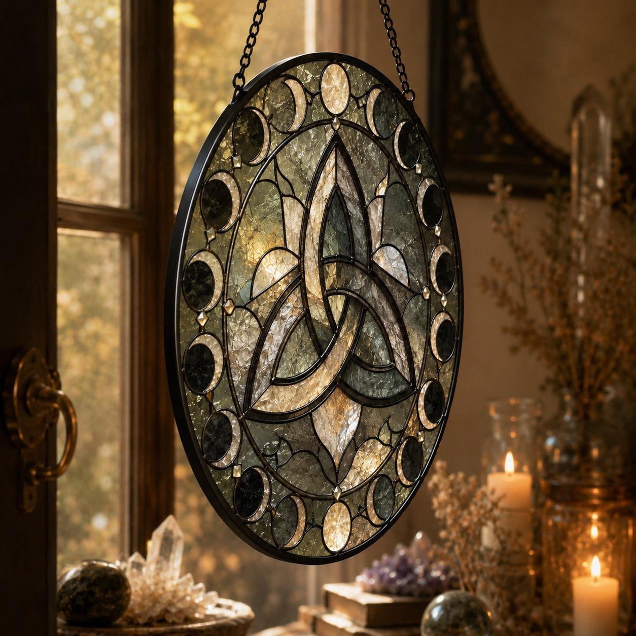 Celtic Triquetra Knot Glass Suncatcher - close up detail