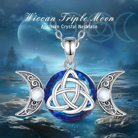 Celtic Triquetra & Triple Moon Necklace Witch Knot Amulet Witchcraft Jewelry-MoonChildWorld