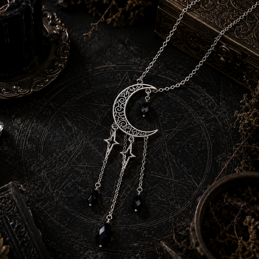 Crescent Moon Tassel Necklace Witchy Jewelry-MoonChildWorld