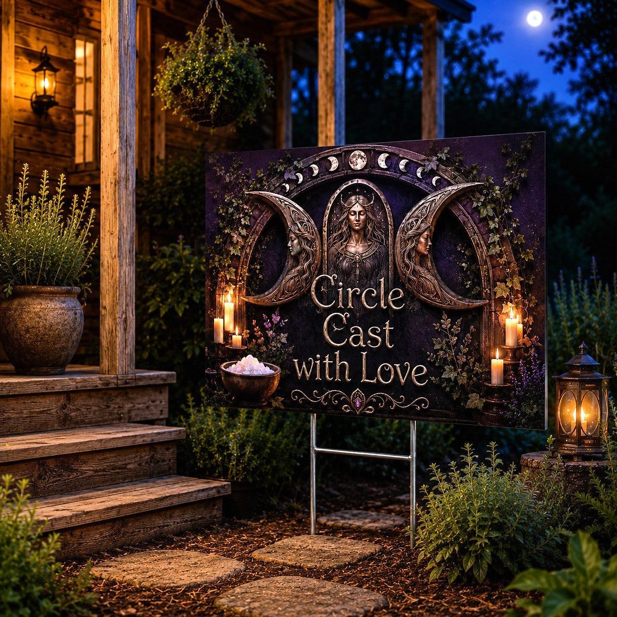 Circle Cast with Love Wicca Yard Sign - close up detail