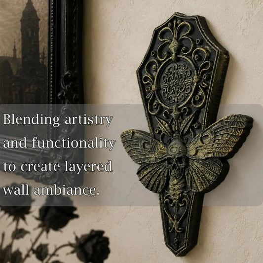 Death's head moth plaque – witchy gothic entryway decor styled