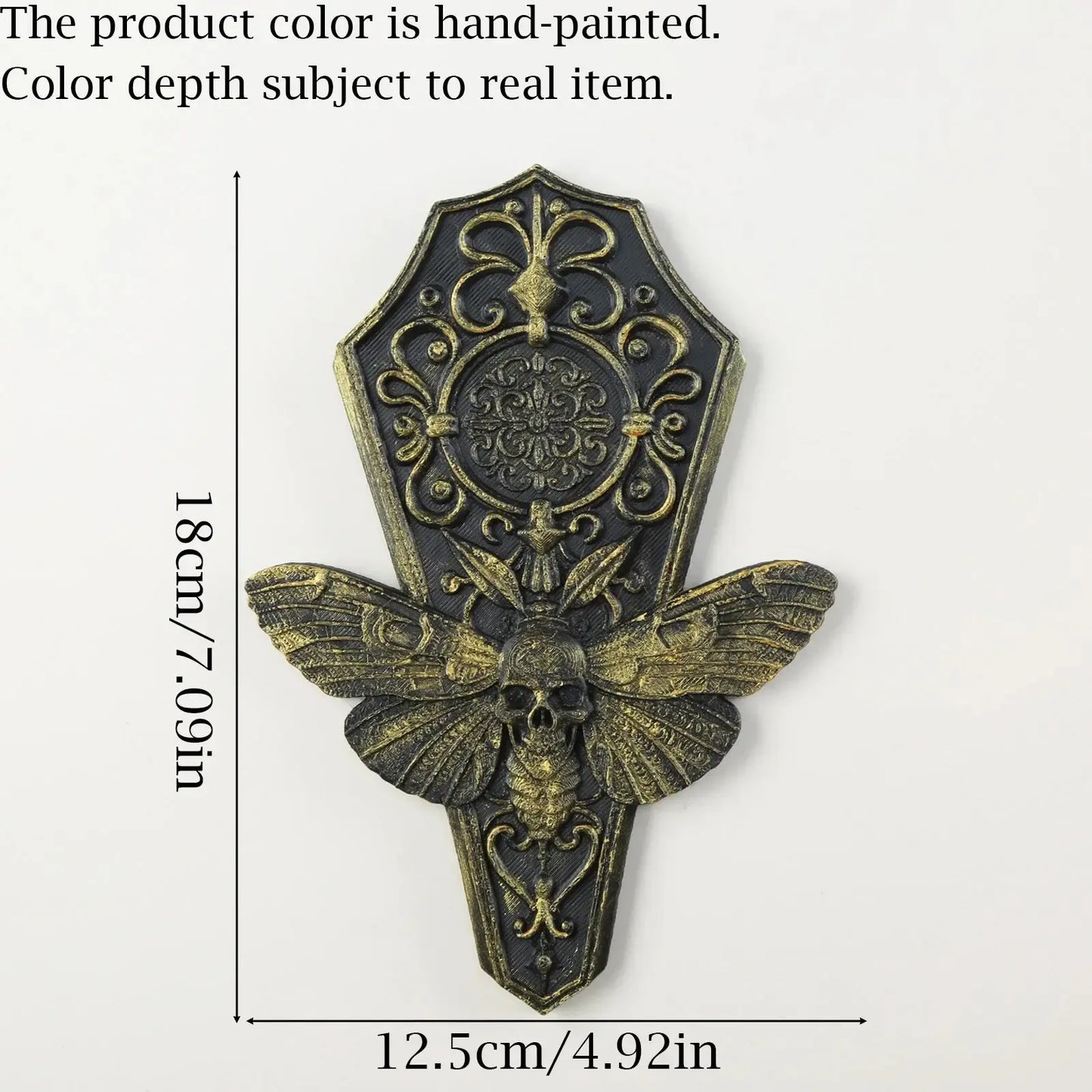 Gothic hawkmoth wall decor – scroll carved relief side view