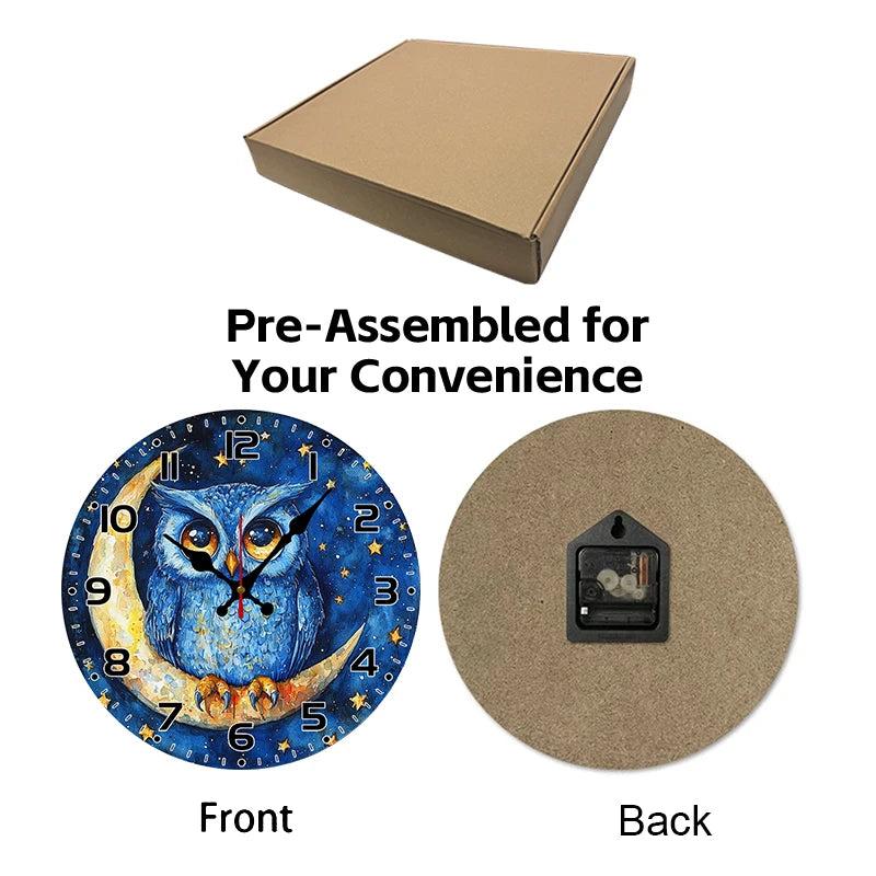 Colorful Owl Wooden Wall Clock-MoonChildWorld
