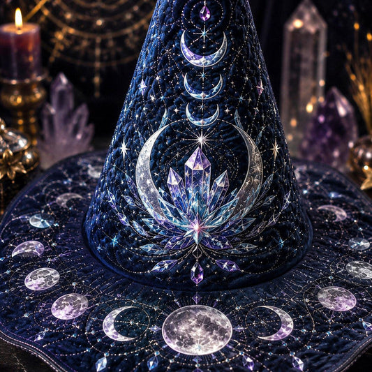 Cosmic Lotus Witch Hat – Galaxy Celestial Occult Wide Brim Hat – quilting and print detail