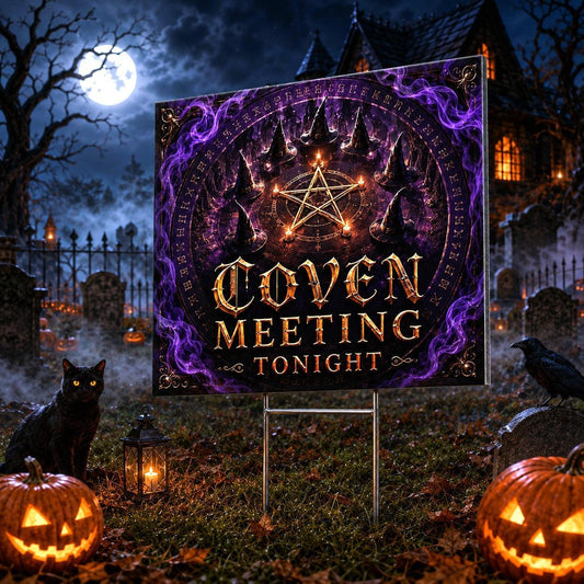 Coven Meeting on Halloween Night Yard Sign - close up detail