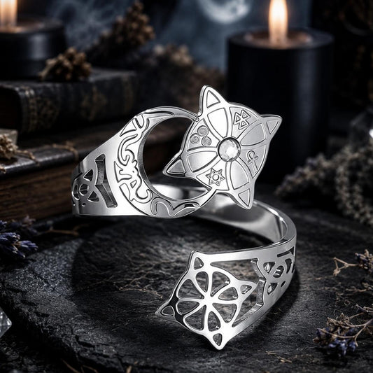 Crescent Moon Celtic Knot Ring – Adjustable Wiccan Pagan Protection Ring-MoonChildWorld