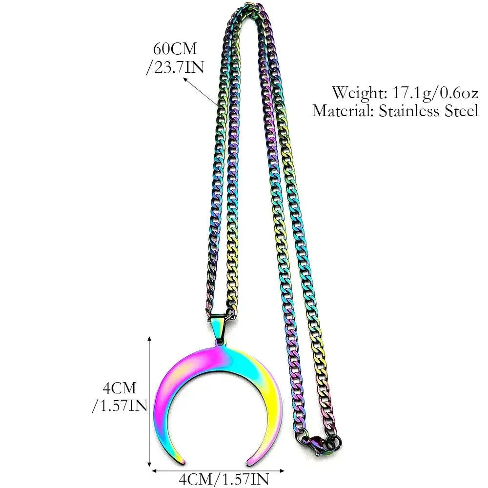 Crescent Moon Rainbow Color Witchy Necklace Gothic Jewelry-MoonChildWorld