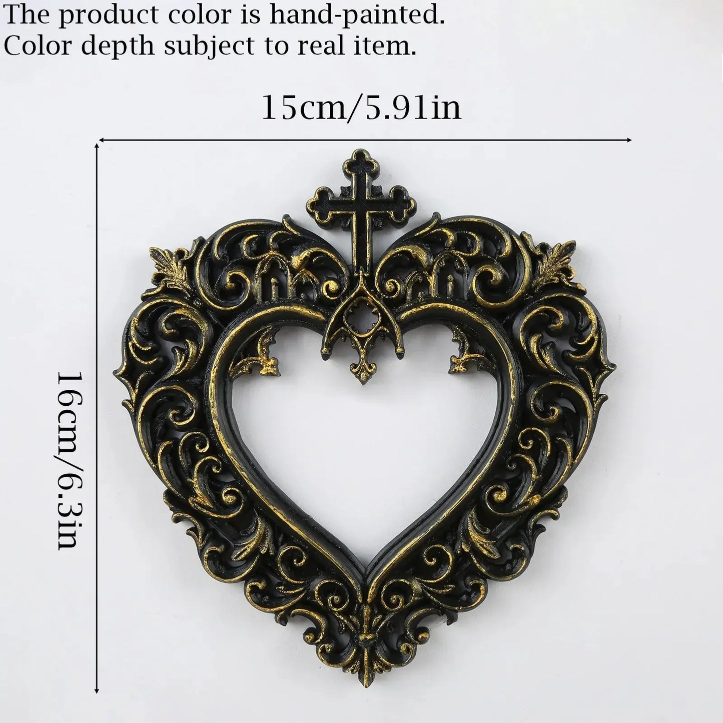 Cross heart carved frame – witchy gothic altar decor