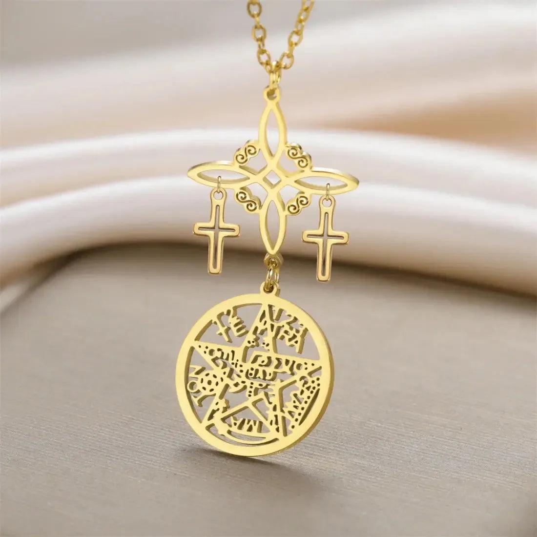 Cross Witch Celtic Knot Pentacle Tetragrammaton Necklace Witchcraft Jewelry-MoonChildWorld