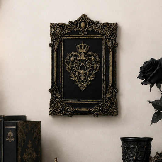 Crown heart relief wall plaque โ baroque gothic wall art decor, front view