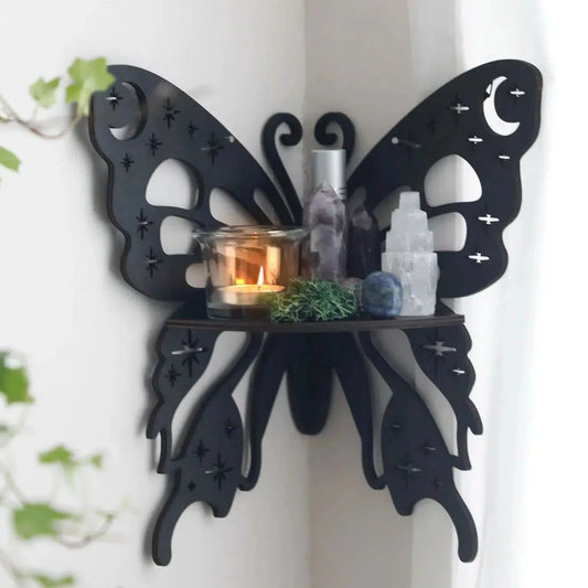 Crystal Wall Shelf Wooden Butterfly Lotus Moth Crystal Hanging Shelf-MoonChildWorld