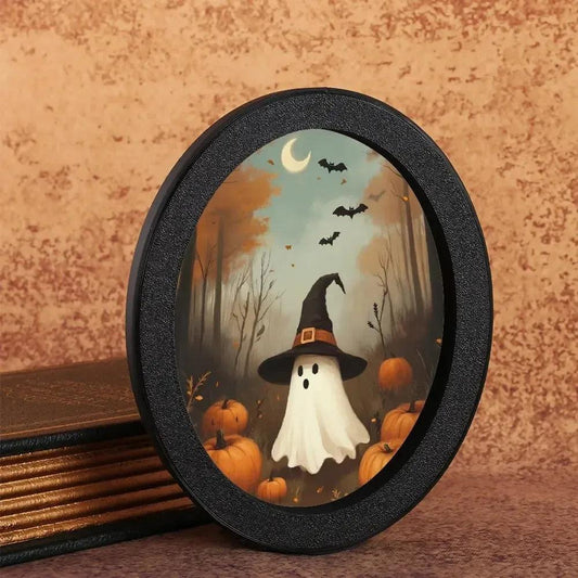 Cute Ghost Witch Wooden Oval Frame - Gothic Oval Wall Art - Halloween Wall Decoration-MoonChildWorld