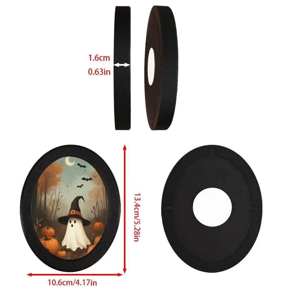 Cute Ghost Witch Wooden Oval Frame - Gothic Oval Wall Art - Halloween Wall Decoration-MoonChildWorld