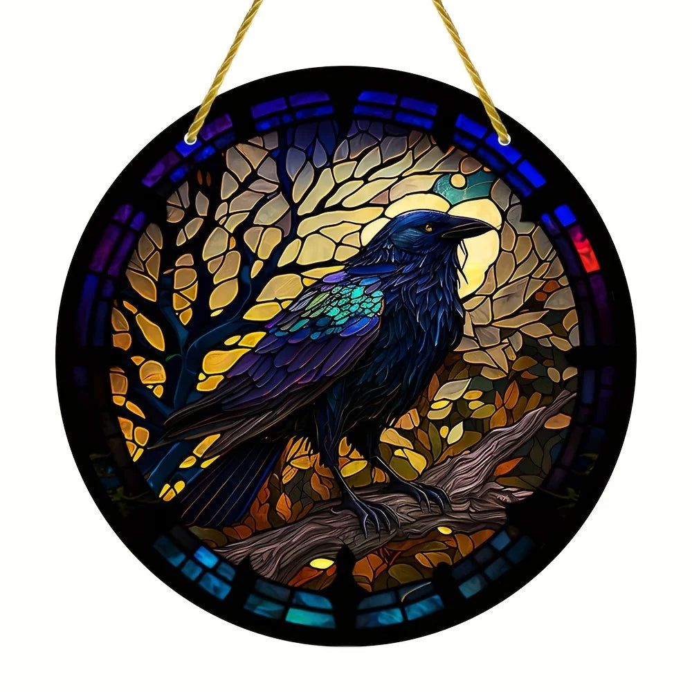 Dark Crow Suncatcher Gothic Raven Acrylic Round Sign-MoonChildWorld