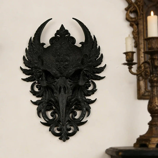 Dark Gothic Raven Skull Carved Wall Decorative Witch Crow Halloween Wall Decor-MoonChildWorld